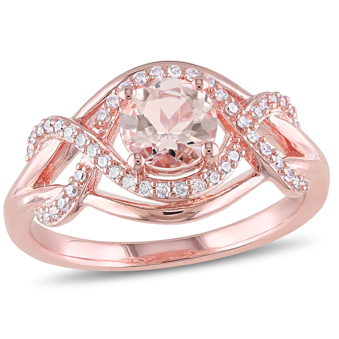 4/5 Carat (ctw) Morganite Infinity Ring in Rose Pink Sterling Silver with Accent Diamonds Image 1