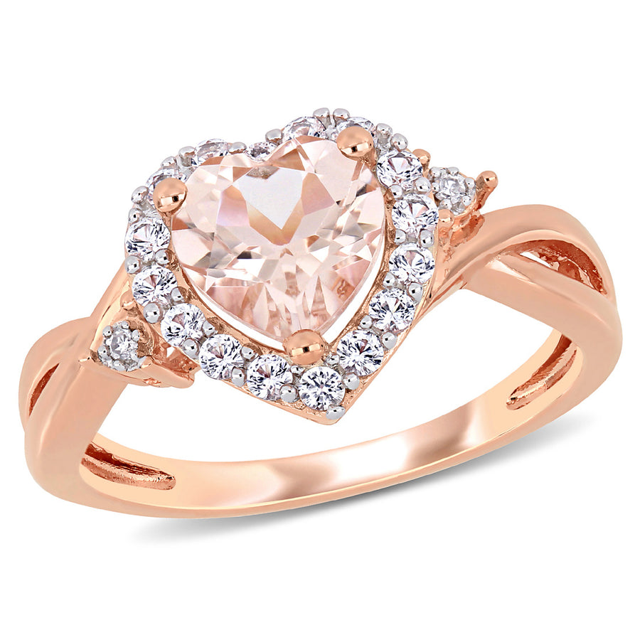 1.10 Carat (ctw) Morganite Heart Promise Ring in Rose Pink Sterling Silver Synthetic White Sapphires Image 1