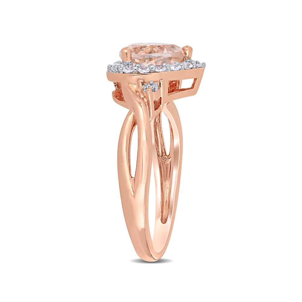1.10 Carat (ctw) Morganite Heart Promise Ring in Rose Pink Sterling Silver Synthetic White Sapphires Image 2
