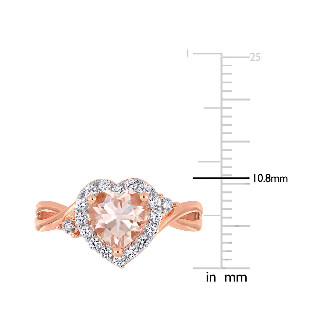 1.10 Carat (ctw) Morganite Heart Promise Ring in Rose Pink Sterling Silver Synthetic White Sapphires Image 3