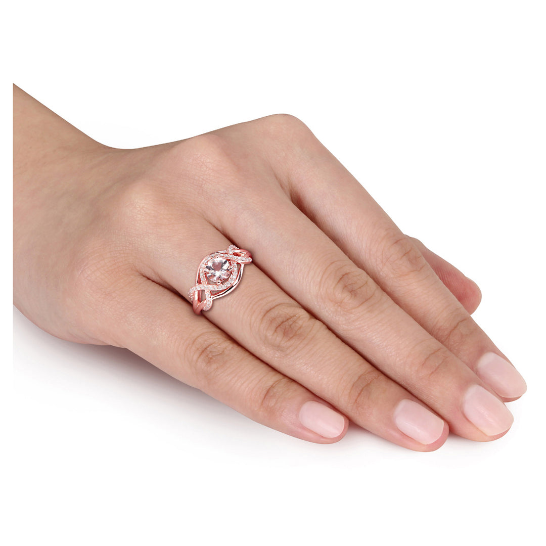 4/5 Carat (ctw) Morganite Infinity Ring in Rose Pink Sterling Silver with Accent Diamonds Image 4