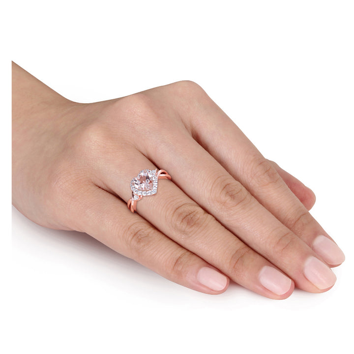 1.10 Carat (ctw) Morganite Heart Promise Ring in Rose Pink Sterling Silver Synthetic White Sapphires Image 4