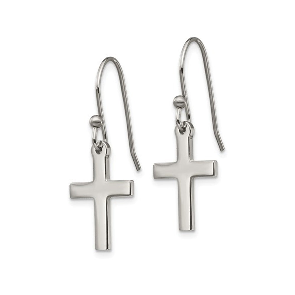 Stainless Steel Polished Cross Earrings Image 2