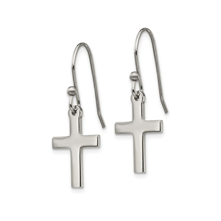 Stainless Steel Polished Cross Earrings Image 2