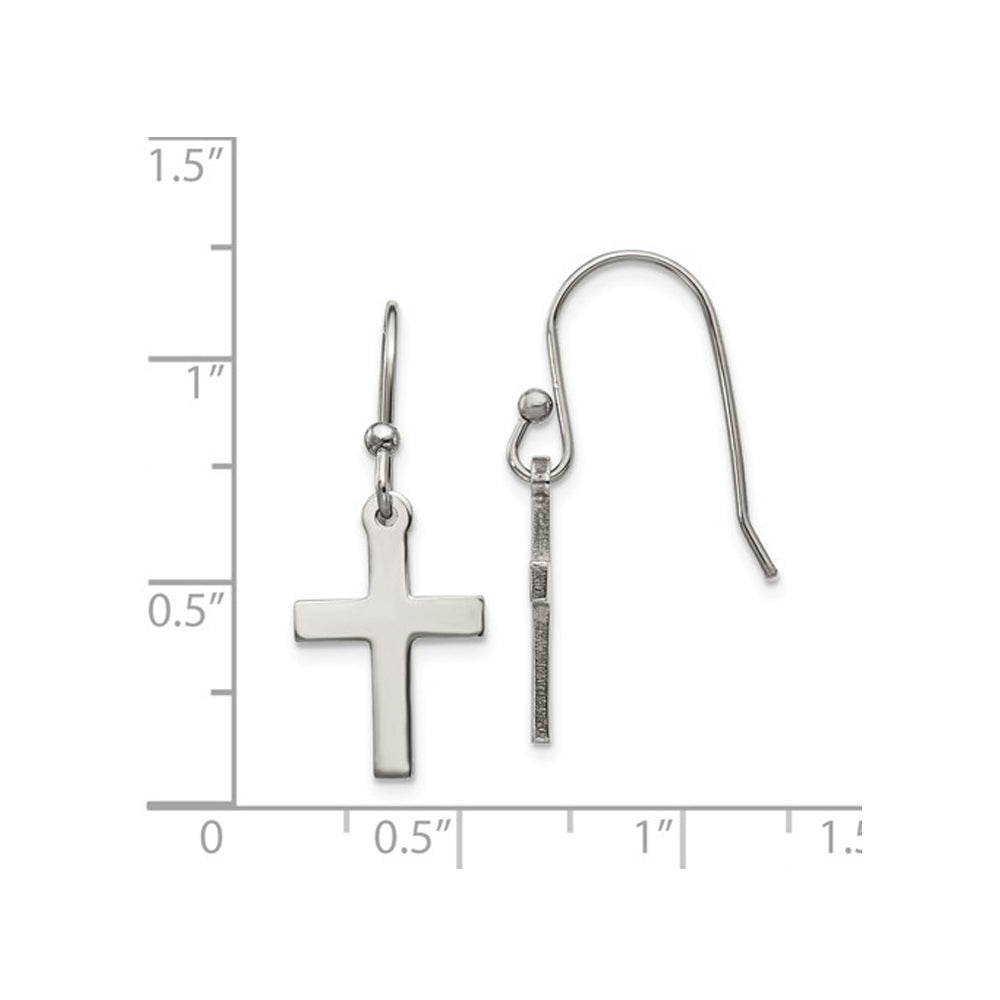Stainless Steel Polished Cross Earrings Image 3
