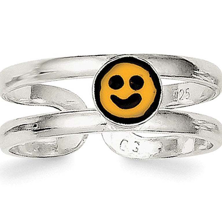 Sterling Silver Yellow and Black Enameled Smiley Toe Ring Image 1