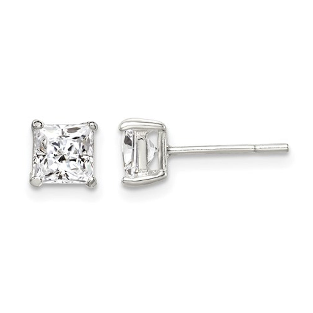 5mm Synthetic Cubic Zirconia (CZ) (CZ) Princess-Cut Solitaire Stud Earrings 1/2 Carat (ctw) in Sterling Silver Image 1