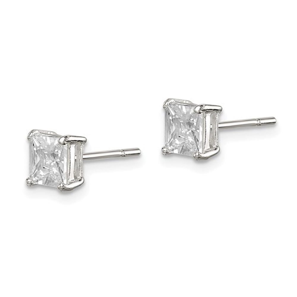 5mm Synthetic Cubic Zirconia (CZ) (CZ) Princess-Cut Solitaire Stud Earrings 1/2 Carat (ctw) in Sterling Silver Image 2