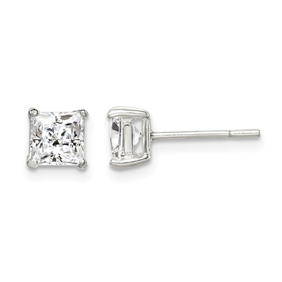 4mm Cubic Zirconia (CZ) (CZ) Princess-Cut Solitaire Earrings in Sterling Silver Image 1