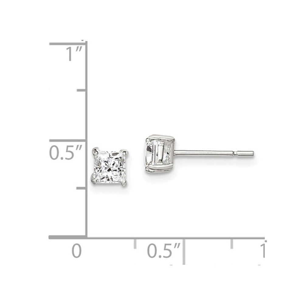 4mm Cubic Zirconia (CZ) (CZ) Princess-Cut Solitaire Earrings in Sterling Silver Image 2