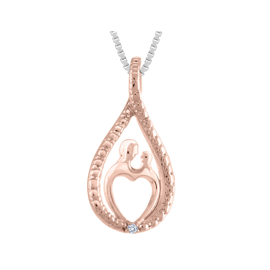 A Mothers Love Pendant Necklace with Diamond in Sterling Silver with Rose Pink Gold Plating with Chain Image 1