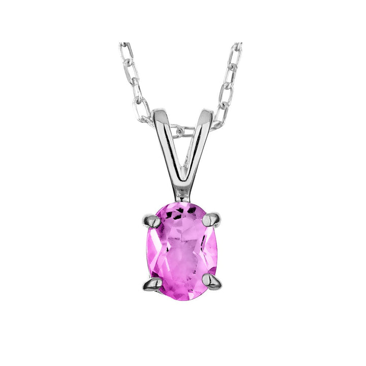 8x6mm Created Pink Sapphire Pendant Necklace 1.10 Carat (ctw) in Sterling Silver with Chain Image 1