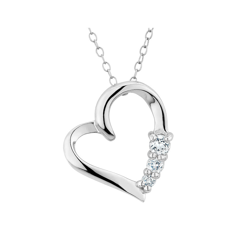 Sterling Silver Lab-Created White Topaz Heart Pendant Necklace with Chain Image 1