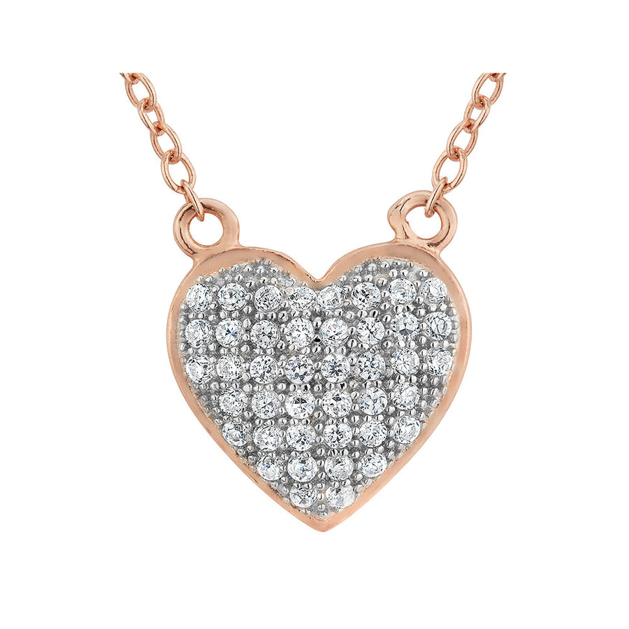 Synthetic Crystal Heart Pendant Necklace in Sterling Silver with Rose Gold Plating with Chain Image 1
