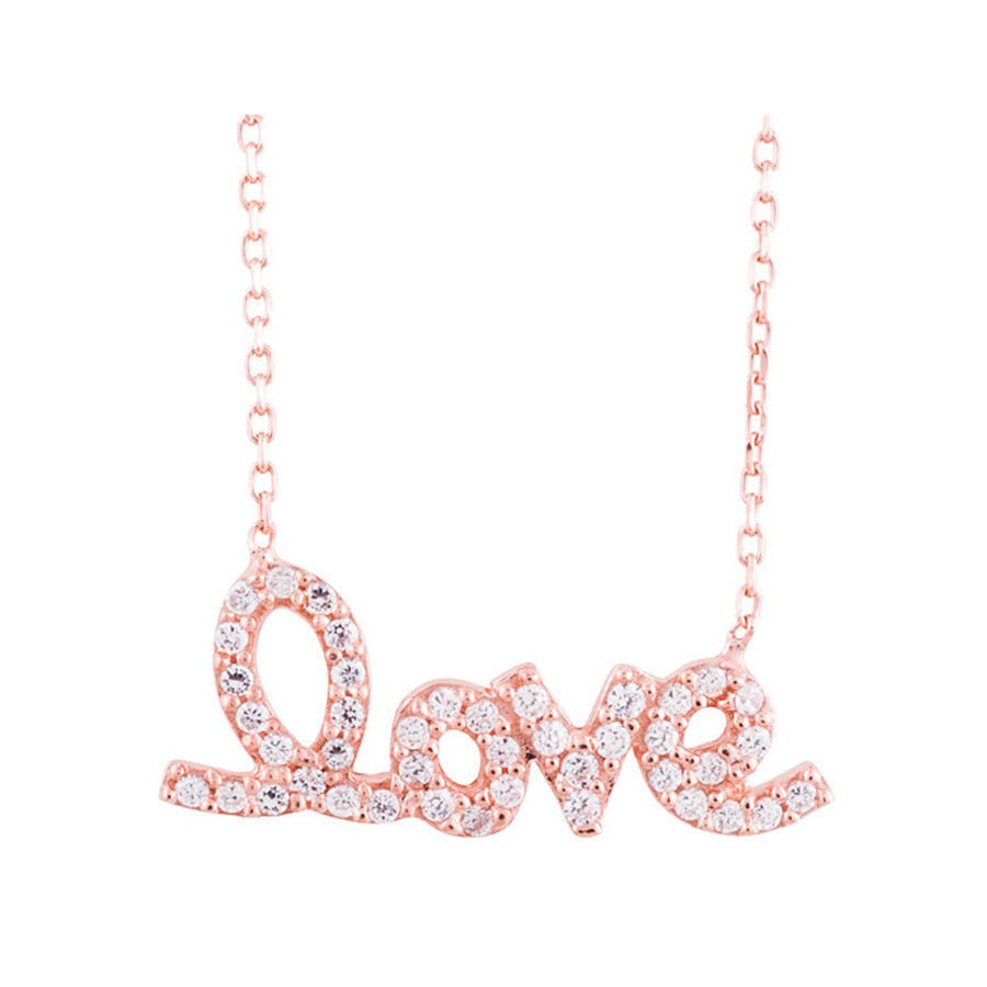 Synthetic Crystal Love Pendant Necklace in Sterling Silver with Rose Gold Plating Image 1