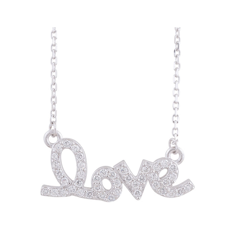 Synthetic Crystal Love Pendant Necklace in Sterling Silver with Rhodium Plating Image 1