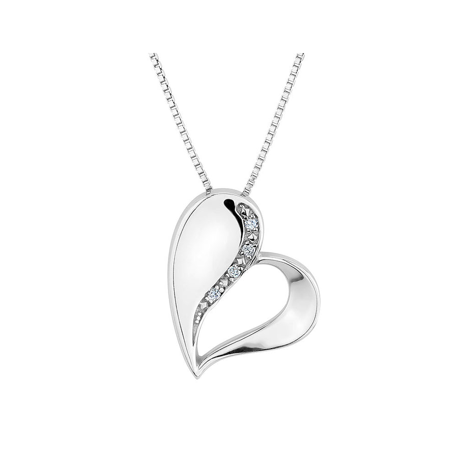 Sterling Silver Heart Pendant Necklace with Chain and Accent Diamond Image 1