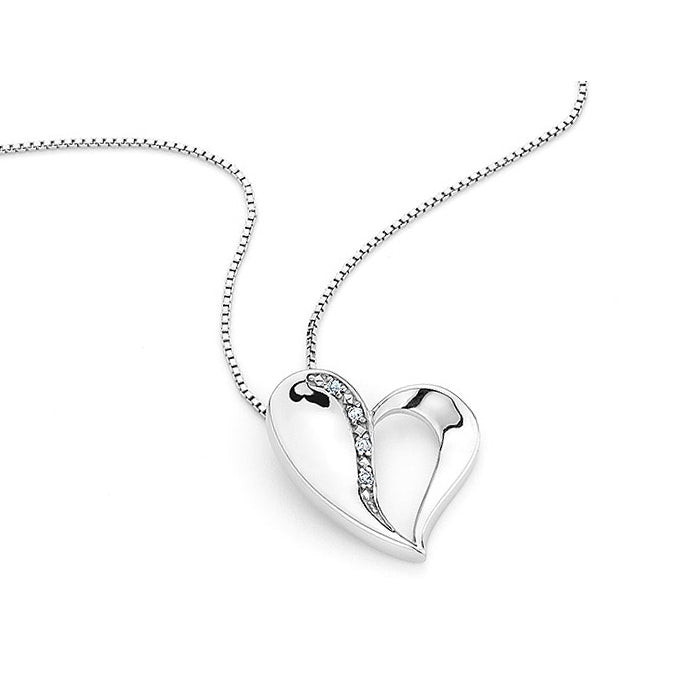 Sterling Silver Heart Pendant Necklace with Chain and Accent Diamond Image 2