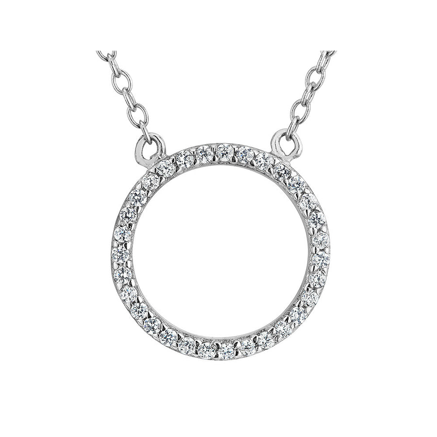 Lab-Created White Topaz Circle Pendant Necklace in Sterling Silver with Chain Image 1