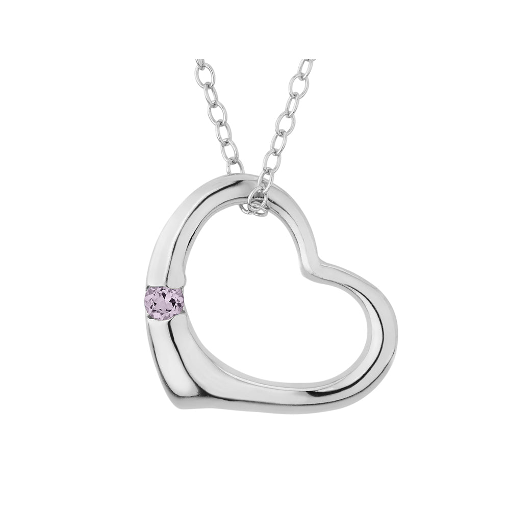 Sterling Silver Open Heart Pendant Necklace with Pink Amethyst with chain Image 1