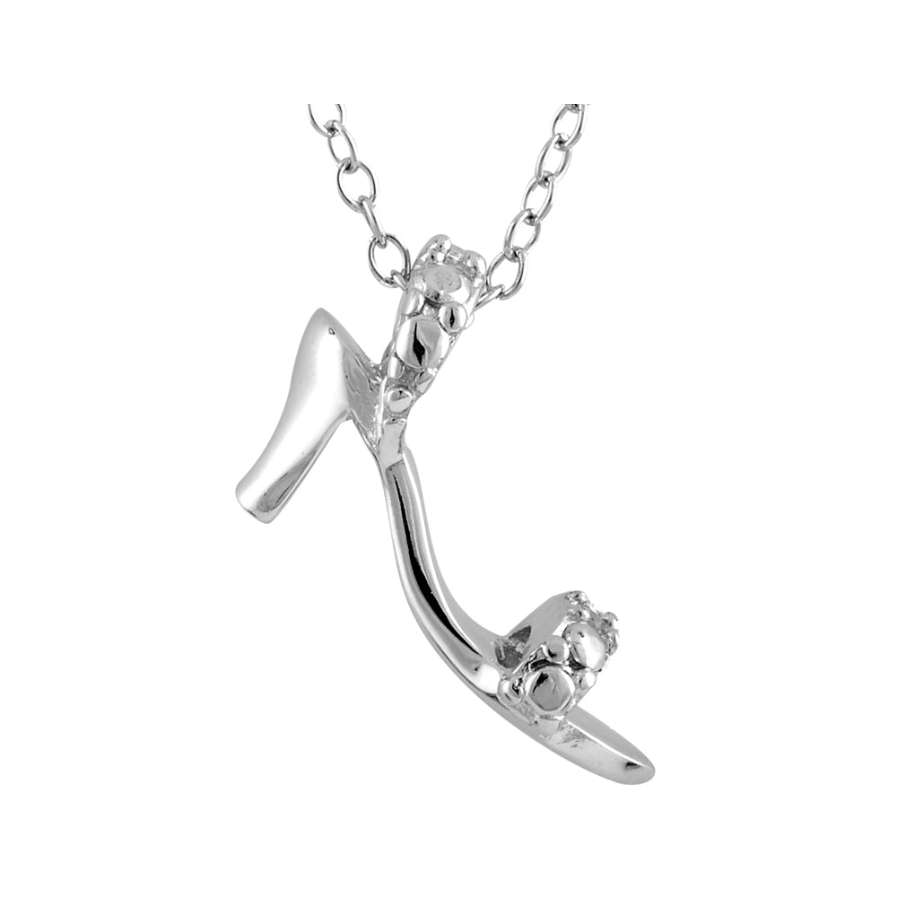 Sterling Silver High Heel Shoe Charm Pendant Necklace with Chain and Accent Diamond Image 1