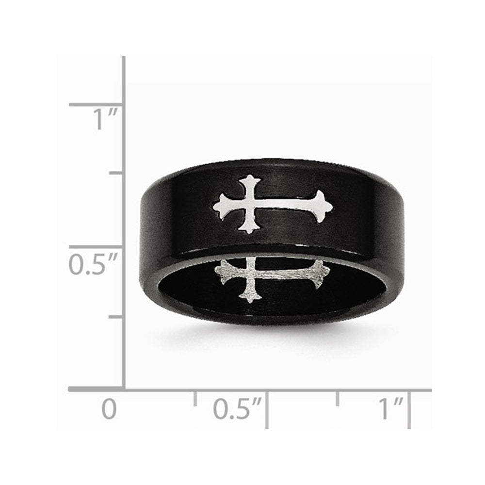 Mens Black Plated Stainless Steel 9mm Brushed Cross Wedding Band Ring Image 2