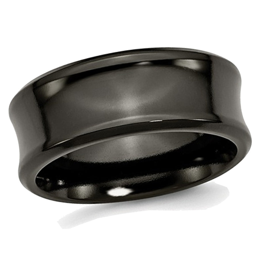Mens Titanium 9mm Concave Black Polished Wedding Band Ring Image 1