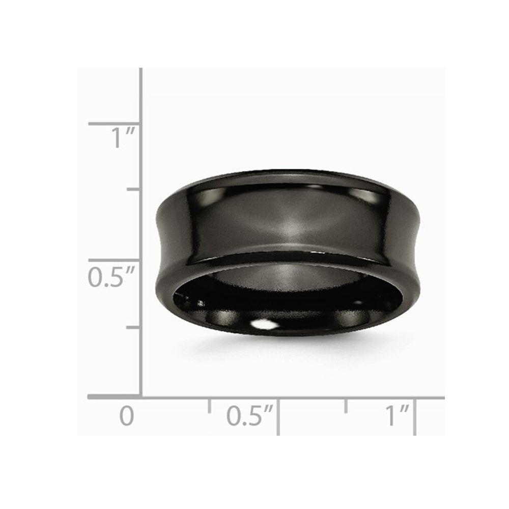 Mens Titanium 9mm Concave Black Polished Wedding Band Ring Image 2