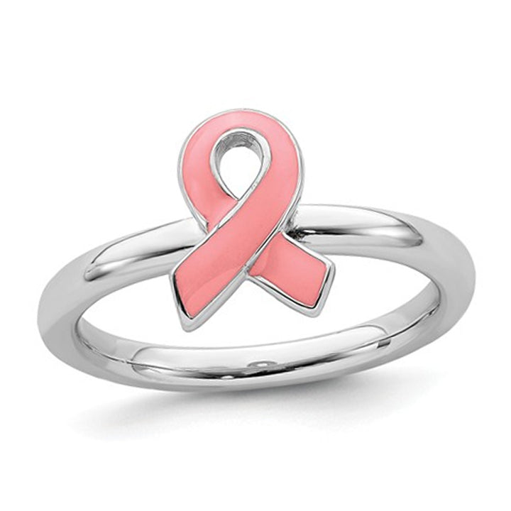 Sterling Silver Pink Awareness Ribbon Ring Image 1