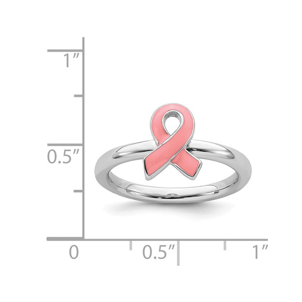 Sterling Silver Pink Awareness Ribbon Ring Image 2