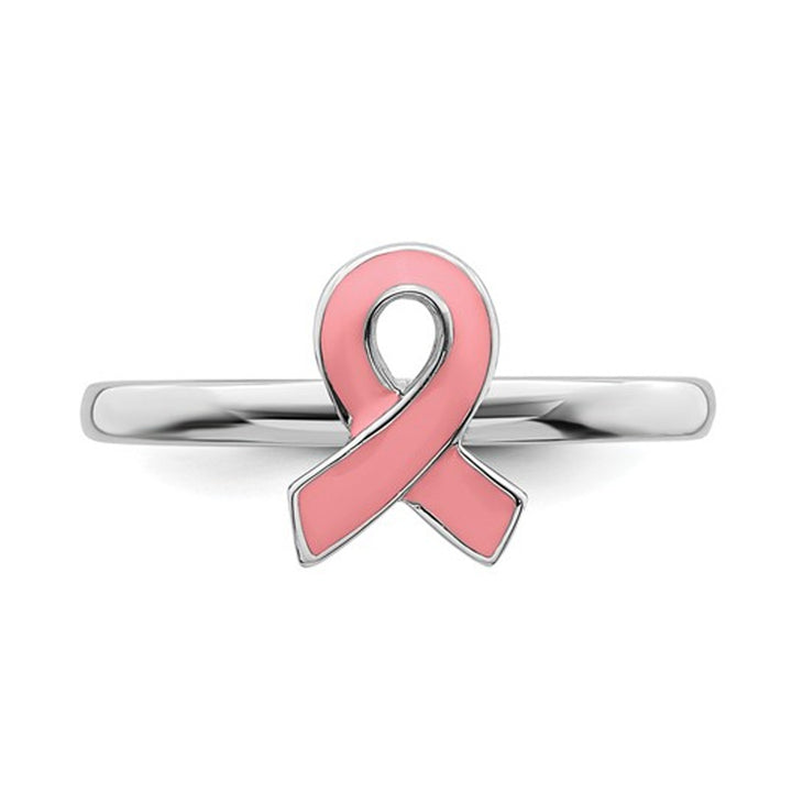 Sterling Silver Pink Awareness Ribbon Ring Image 3
