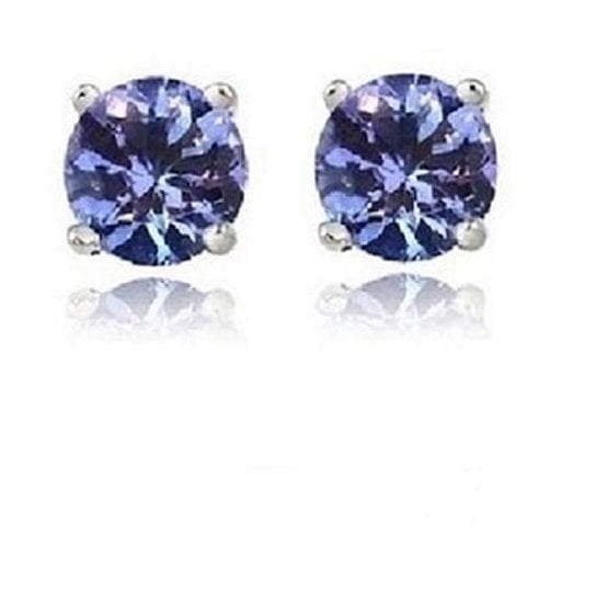 14k White Plated Blue Stud Earrings Image 2