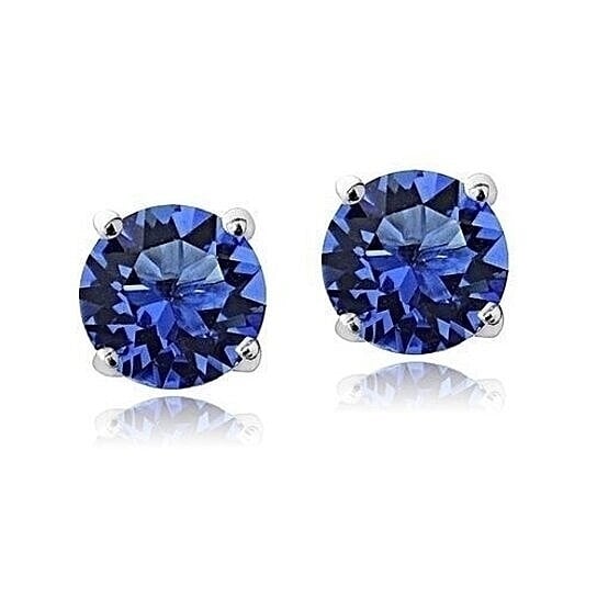 14k White Plated Blue Stud Earrings Image 1