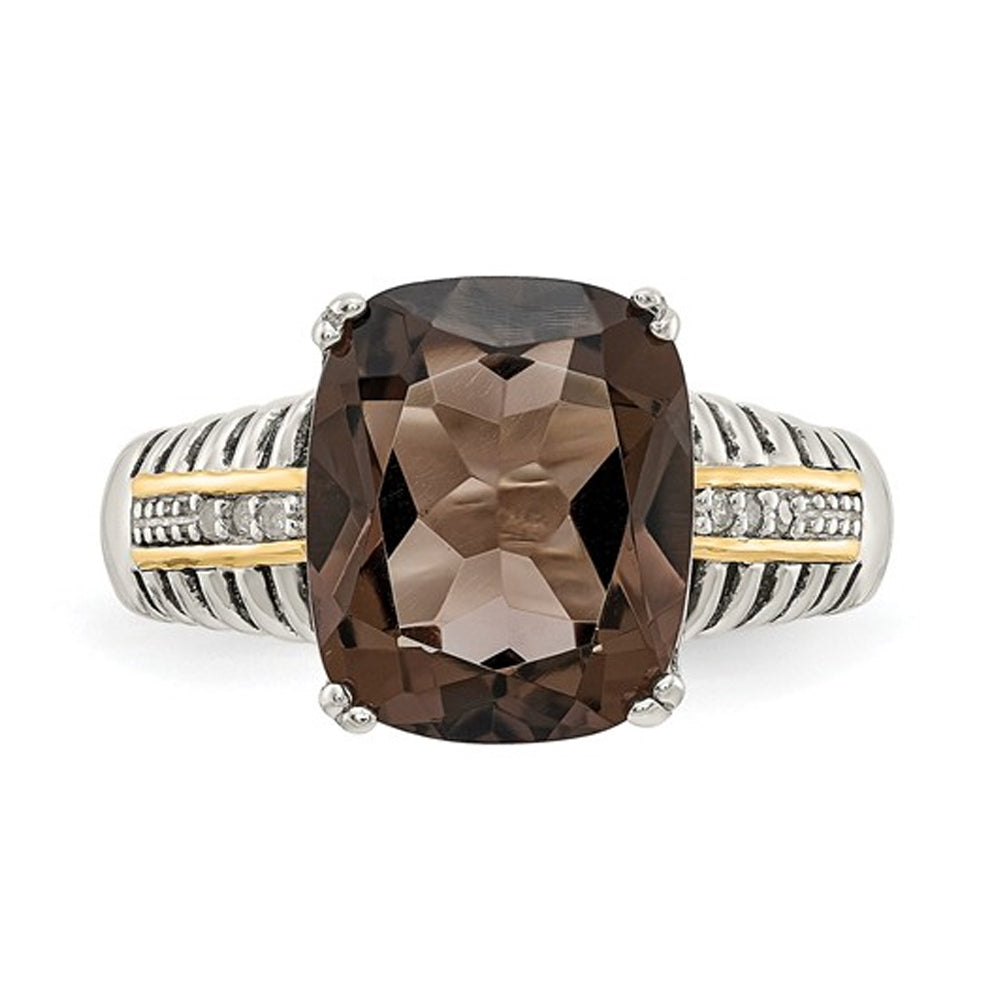 4.50 Carat (ctw) Smoky Quartz Ring in Sterling Silver with 14K Gold Accents and Accent Diamonds Image 2