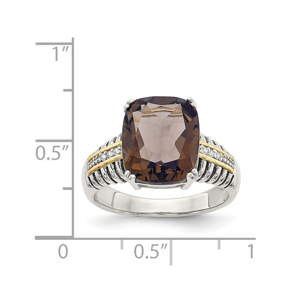 4.50 Carat (ctw) Smoky Quartz Ring in Sterling Silver with 14K Gold Accents and Accent Diamonds Image 3
