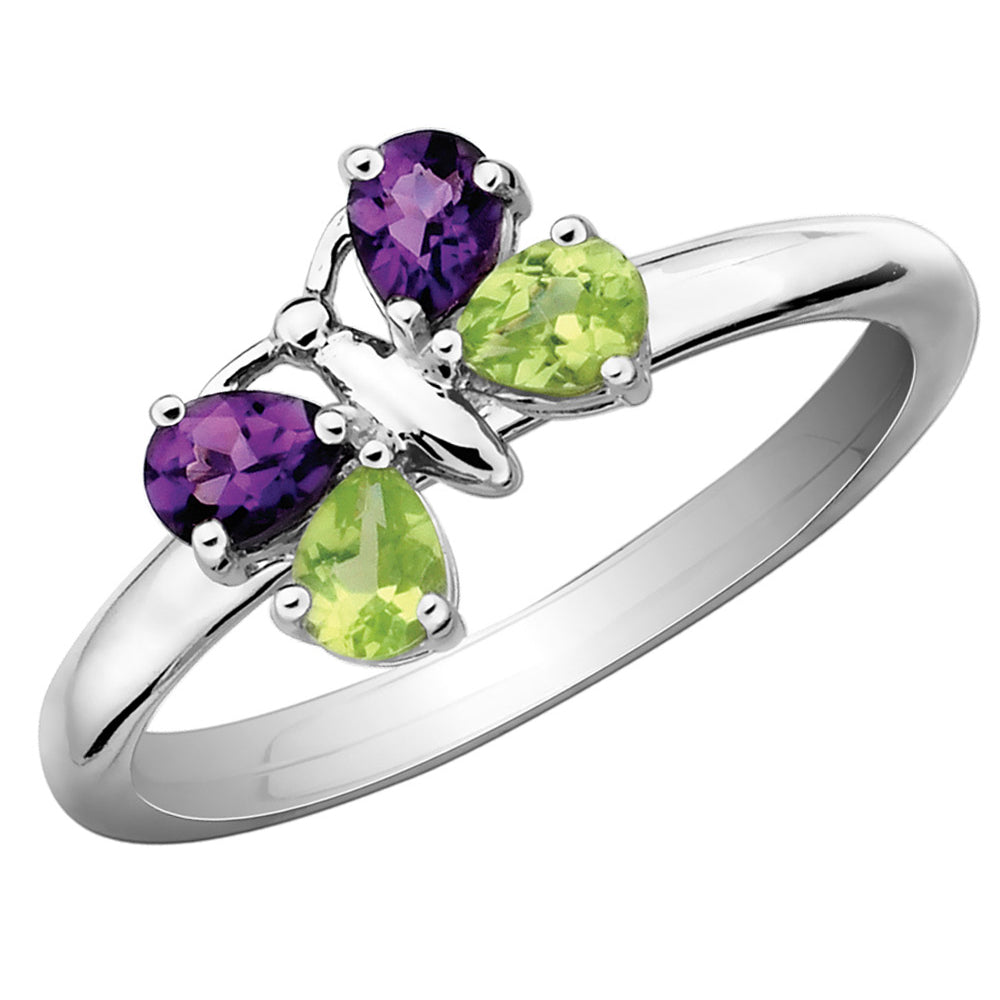 3/5 Carat (ctw) iAmethyst and Peridot Butterfly Ring in Sterling Silver Image 1