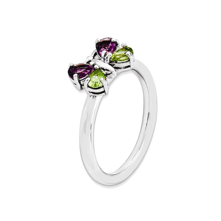 3/5 Carat (ctw) iAmethyst and Peridot Butterfly Ring in Sterling Silver Image 4