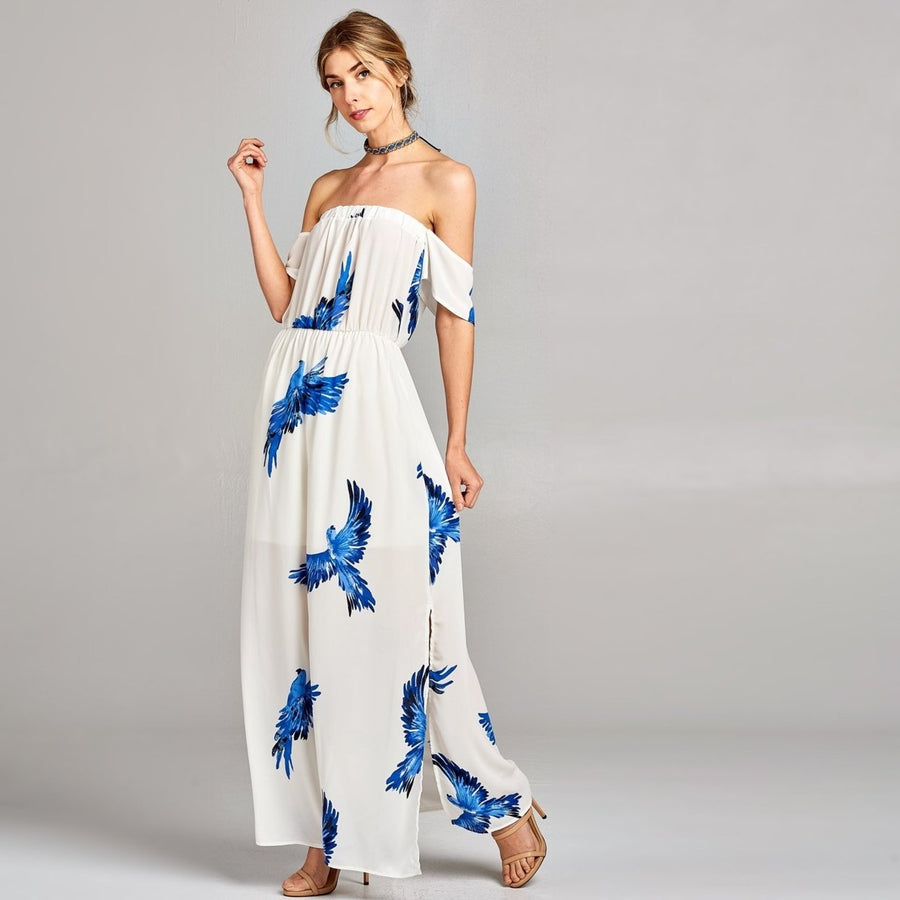 Blue Parrots Chiffon Maxi Dress Image 1