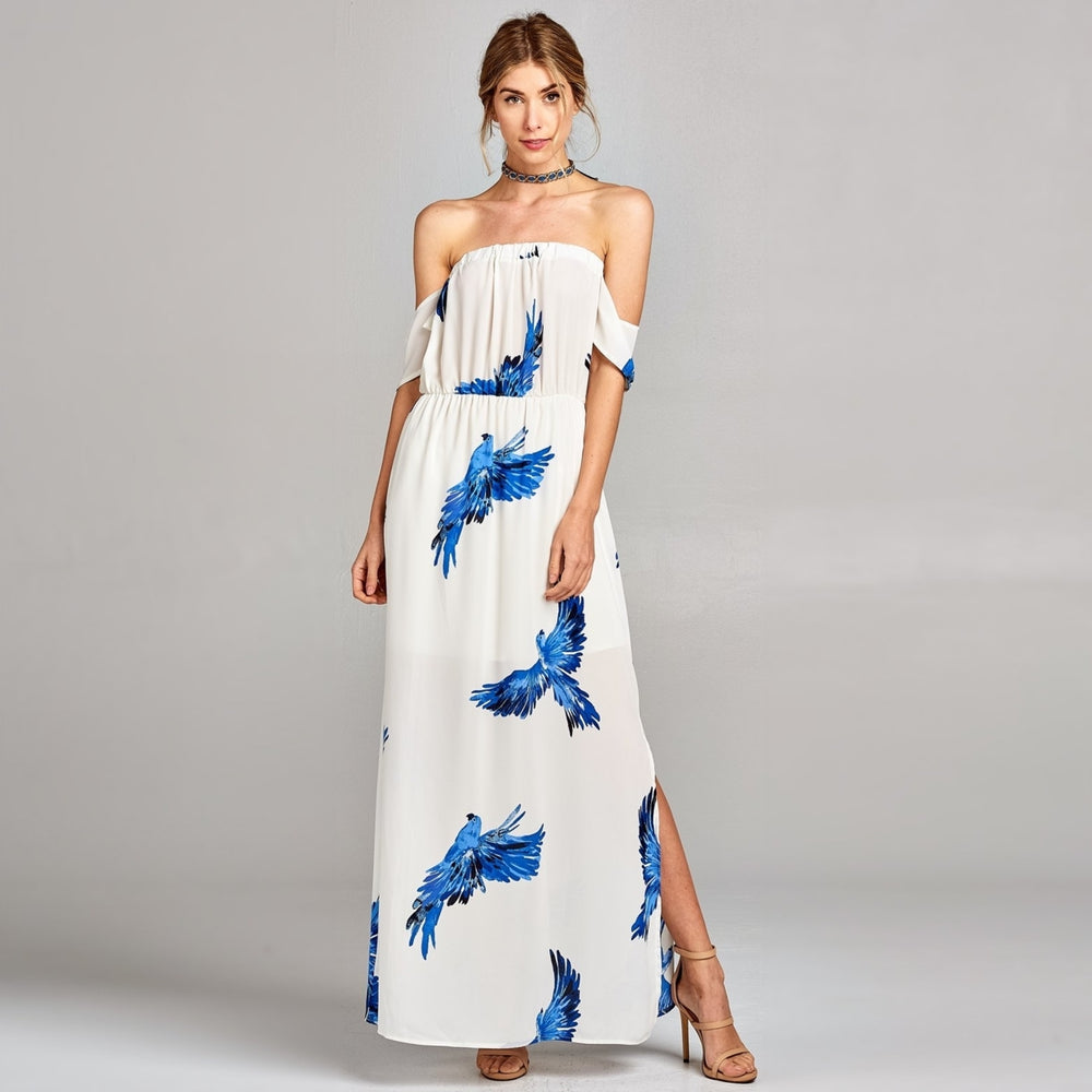 Blue Parrots Chiffon Maxi Dress Image 2