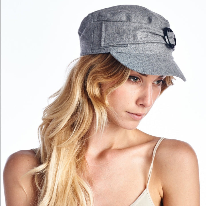 Wool Blend Military-Style Cap with Buckle Image 1