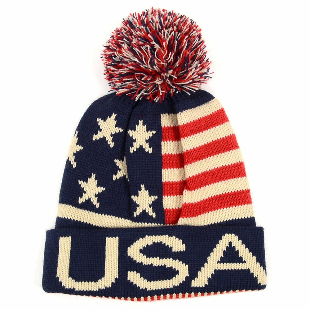 Vintage USA Hockey Team Beanie, 1980 Unisex American Flag Knit Pom Beanie Ski Hats USA Hat Hat Image 2