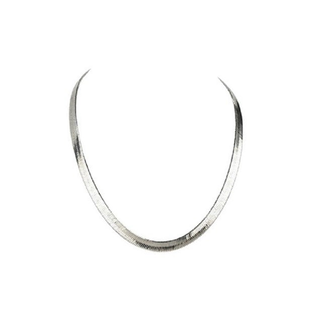 14k White Gold Flat Herringbone Chain Necklace Unisex Image 1
