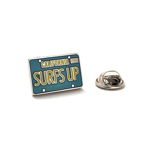 Surfs Up Lapel Pin Blue and Silver Enamel Pin Tie Tack Surf Board Image 1