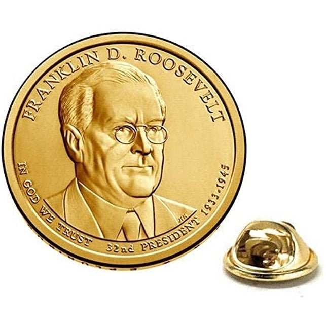 Franklin D. Roosevelt Presidential Dollar Lapel Pin Uncirculated One Gold Dollar Coin Enamel Pin Image 1