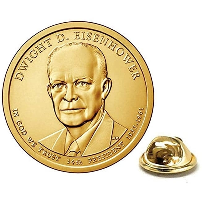 Dwight D. Eisenhower Presidential Dollar Lapel Pin Uncirculated One Gold Dollar Coin Enamel Pin Image 1