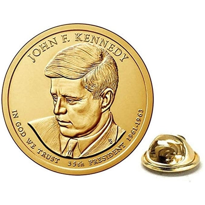 John F. Kennedy Presidential Dollar Lapel Pin Uncirculated One Gold Dollar Coin Enamel Pin Image 1