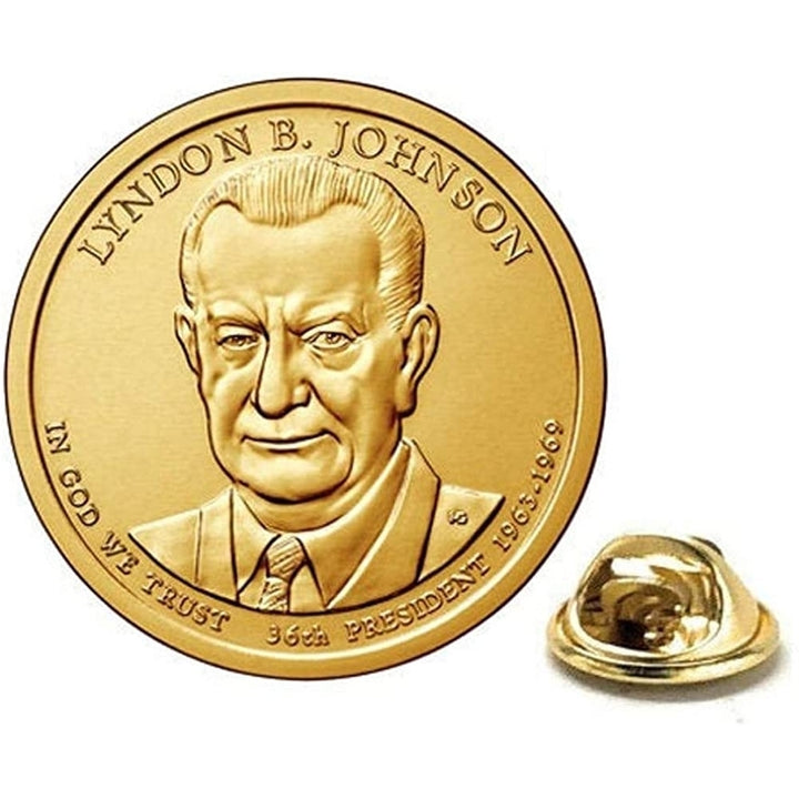 Lyndon B. Johnson Presidential Dollar Lapel Pin Uncirculated One Gold Dollar Coin Enamel Pin Image 1