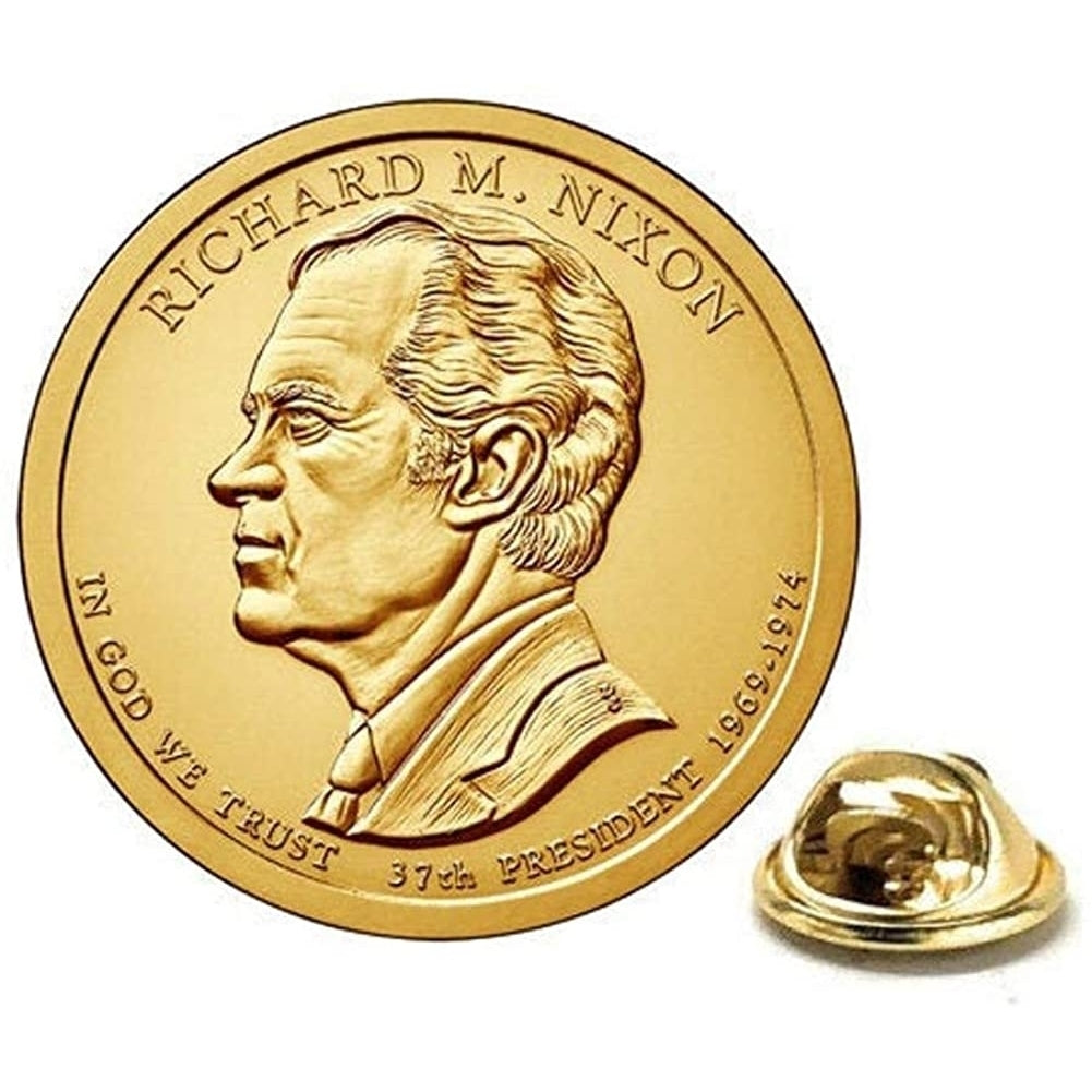 Richard M. Nixon Presidential Dollar Lapel Pin Uncirculated One Gold Dollar Coin Enamel Pin Image 1