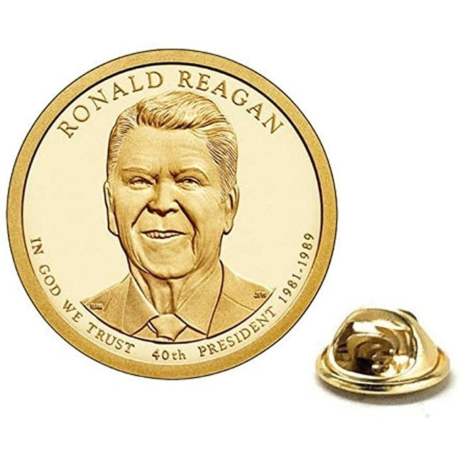 Ronald Reagan Presidential Dollar Lapel Pin Uncirculated One Dollar Coin Gold Pin Image 1