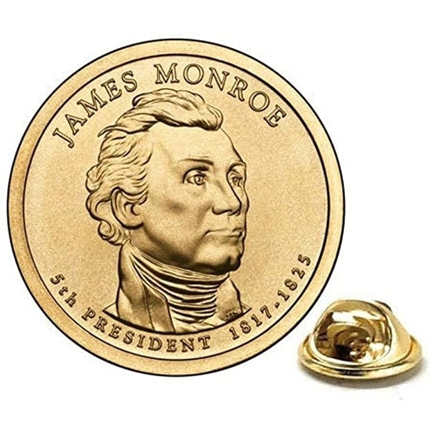 James Monroe Presidential Dollar Lapel Pin Uncirculated One Dollar Coin Gold Pin Image 1